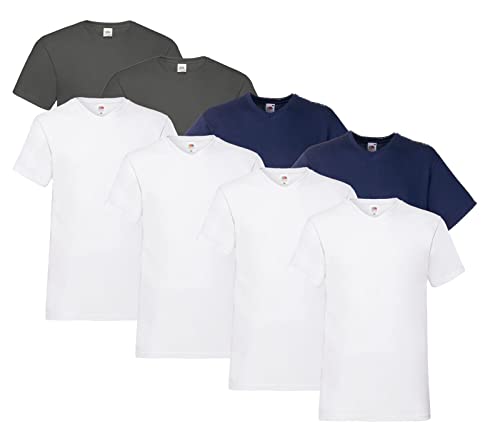 Fruit of the Loom T Shirts V-Neck M L XL XXL 3XL 4XL 5XL V-Ausschnitt Diverse Farben 100% Baumwolle (M, 4X Weiss, 2X Graphit, 2X Navy & 1x HLKauf Block) von Fruit of the Loom