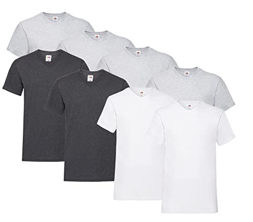 Fruit of the Loom T Shirts V-Neck M L XL XXL 3XL 4XL 5XL V-Ausschnitt Diverse Farben 100% Baumwolle (XL, 4X Grau, 2X Weiss, 2X Dark Heather & 1x HLKauf Block) von Fruit of the Loom