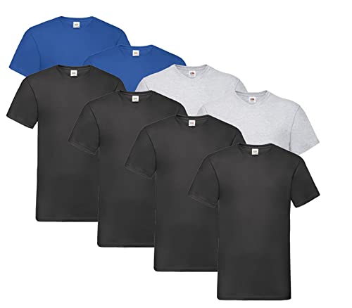 Fruit of the Loom T Shirts V-Neck M L XL XXL 3XL 4XL 5XL V-Ausschnitt Diverse Farben 100% Baumwolle (XXL, 4X Schwarz, 2X Grau, 2X Royal & 1x HLKauf Block) von Fruit of the Loom