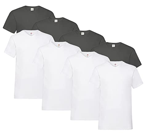 Fruit of the Loom T Shirts V-Neck M L XL XXL 3XL 4XL 5XL V-Ausschnitt Diverse Farben 100% Baumwolle (XXL, 4X Weiss, 4X Graphit & 1x HLKauf Block) von Fruit of the Loom