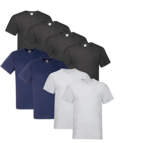 Fruit of the Loom T Shirts V-Neck M L XL XXL V-Ausschnitt 100% Baumwolle 8er Pack (3XL, 4X Schwarz + 2X Navy + 2X Grau + 1 HL Kauf Notizblock) von Fruit of the Loom