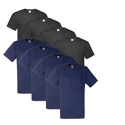 Fruit of the Loom T Shirts V-Neck M L XL XXL V-Ausschnitt 100% Baumwolle 8er Pack (3XL, 4X Schwarz + 4X Navy + 1 HL Kauf Notizblock) von Fruit of the Loom