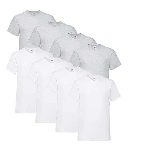 Fruit of the Loom T Shirts V-Neck M L XL XXL V-Ausschnitt 100% Baumwolle 8er Pack (4XL, 4X Weiss + 4X Grau + 1 HL Kauf Notizblock) von Fruit of the Loom