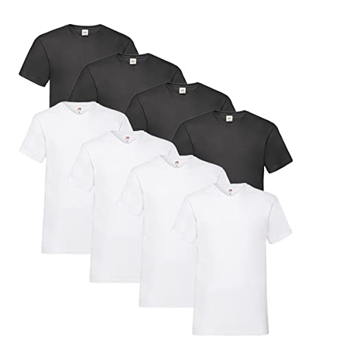 Fruit of the Loom T Shirts V-Neck M L XL XXL V-Ausschnitt 100% Baumwolle 8er Pack (4XL, 4X Weiss + 4X Schwarz + 1 HL Kauf Notizblock) von Fruit of the Loom
