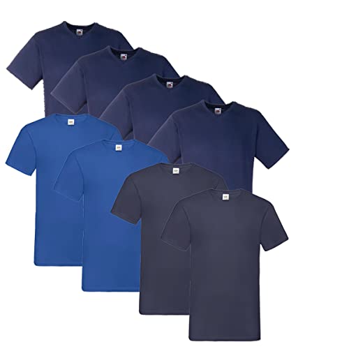 Fruit of the Loom T Shirts V-Neck M L XL XXL V-Ausschnitt 100% Baumwolle 8er Pack (L, 4X Navy + 2X Deep Navy + 2X Royal + 1 HL Kauf Notizblock) von Fruit of the Loom