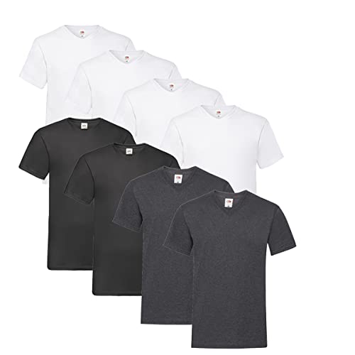 Fruit of the Loom T Shirts V-Neck M L XL XXL V-Ausschnitt 100% Baumwolle 8er Pack (L, 4X Weiss + 2X Dark Heather + 2X Schwarz + 1 HL Kauf Notizblock) von Fruit of the Loom