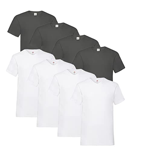Fruit of the Loom T Shirts V-Neck M L XL XXL V-Ausschnitt 100% Baumwolle 8er Pack (L, 4X Weiss + 4X Anthrazit + 1 HL Kauf Notizblock) von Fruit of the Loom