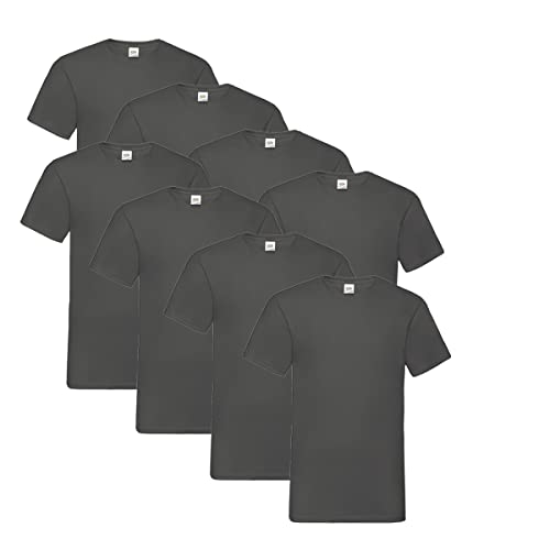 Fruit of the Loom T Shirts V-Neck M L XL XXL V-Ausschnitt 100% Baumwolle 8er Pack (L, Anthrazit + 1 HL Kauf Notizblock) von Fruit of the Loom