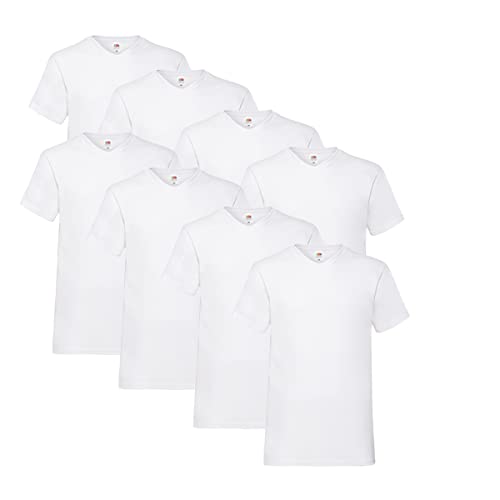 Fruit of the Loom T Shirts V-Neck M L XL XXL V-Ausschnitt 100% Baumwolle 8er Pack (L, Weiss + 1 HL Kauf Notizblock) von Fruit of the Loom