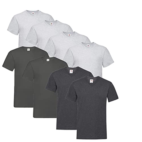 Fruit of the Loom T Shirts V-Neck M L XL XXL V-Ausschnitt 100% Baumwolle 8er Pack (M, 4X Grau + 2X Dark Heather + 2X Anthrazit + 1 HL Kauf Notizblock) von Fruit of the Loom