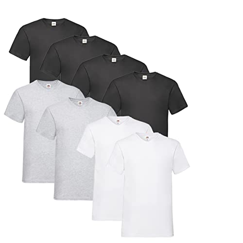 Fruit of the Loom T Shirts V-Neck M L XL XXL V-Ausschnitt 100% Baumwolle 8er Pack (M, 4X Schwarz + 2X Weiss + 2X Grau + 1 HL Kauf Notizblock) von Fruit of the Loom