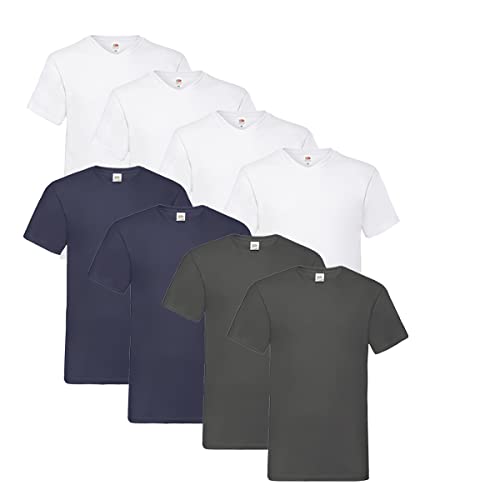 Fruit of the Loom T Shirts V-Neck M L XL XXL V-Ausschnitt 100% Baumwolle 8er Pack (M, 4X Weiss + 2X Deep Navy + 2X Anthrazit + 1 HL Kauf Notizblock) von Fruit of the Loom