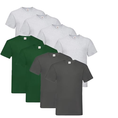 Fruit of the Loom T Shirts V-Neck M L XL XXL V-Ausschnitt 100% Baumwolle 8er Pack (XL, 4X Grau + 2X Flaschengrün + 2X Anthrazit + 1 HL Kauf Notizblock) von Fruit of the Loom