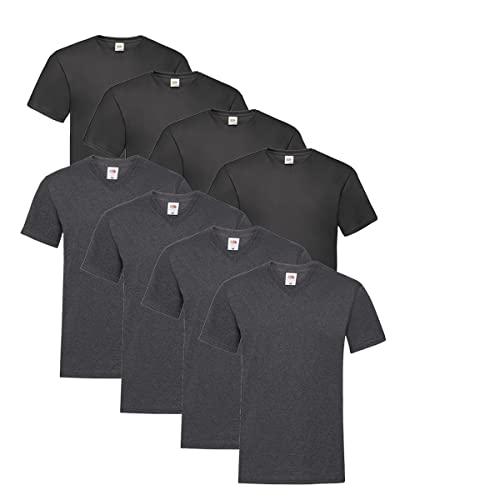 Fruit of the Loom T Shirts V-Neck M L XL XXL V-Ausschnitt 100% Baumwolle 8er Pack (XL, 4X Schwarz + 4X Dark Heather + 1 HL Kauf Notizblock) von Fruit of the Loom