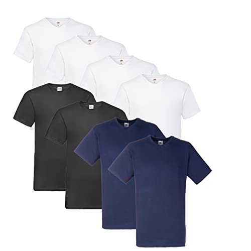 Fruit of the Loom T Shirts V-Neck M L XL XXL V-Ausschnitt 100% Baumwolle 8er Pack (XL, 4X Weiss + 2X Schwarz + 2X Navy + 1 HL Kauf Notizblock) von Fruit of the Loom