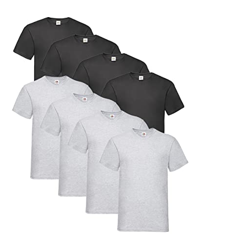 Fruit of the Loom T Shirts V-Neck M L XL XXL V-Ausschnitt 100% Baumwolle 8er Pack (XXL, 4X Schwarz + 4X Grau + 1 HL Kauf Notizblock) von Fruit of the Loom