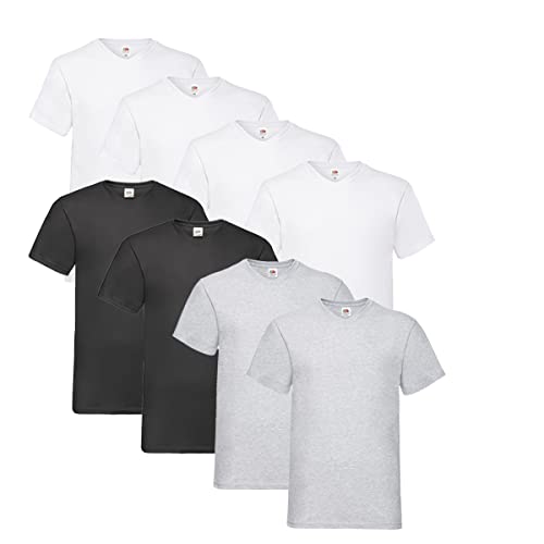 Fruit of the Loom T Shirts V-Neck M L XL XXL V-Ausschnitt 100% Baumwolle 8er Pack (XXL, 4X Weiss + 2X Schwarz + 2X Grau + 1 HL Kauf Notizblock) von Fruit of the Loom