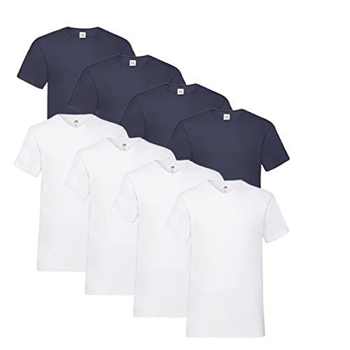 Fruit of the Loom T Shirts V-Neck M L XL XXL V-Ausschnitt 100% Baumwolle 8er Pack (XXL, 4X Weiss + 4X Deep Navy + 1 HL Kauf Notizblock) von Fruit of the Loom