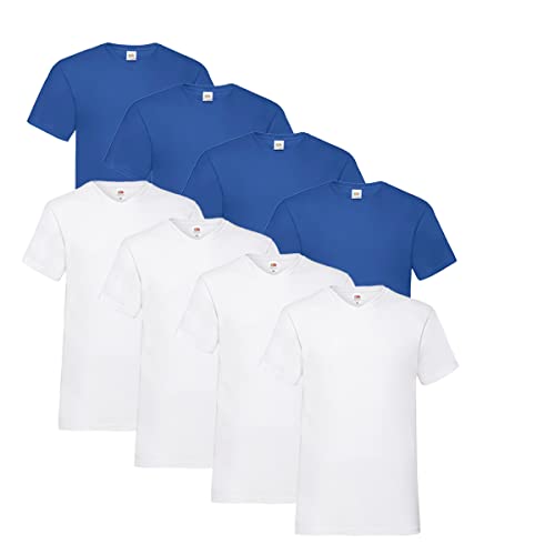 Fruit of the Loom T Shirts V-Neck M L XL XXL V-Ausschnitt 100% Baumwolle 8er Pack (XXL, 4X Weiss + 4X Royal + 1 HL Kauf Notizblock) von Fruit of the Loom