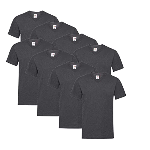 Fruit of the Loom T Shirts V-Neck M L XL XXL V-Ausschnitt 100% Baumwolle 8er Pack (XXL, Dark Heather + 1 HL Kauf Notizblock) von Fruit of the Loom