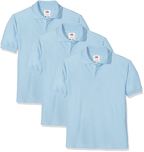 Fruit of the Loom Unisex-Kinder Short Sleeve Poloshirt, Blau (Sky YT), 3-4 Jahre (3er Pack) von Fruit of the Loom