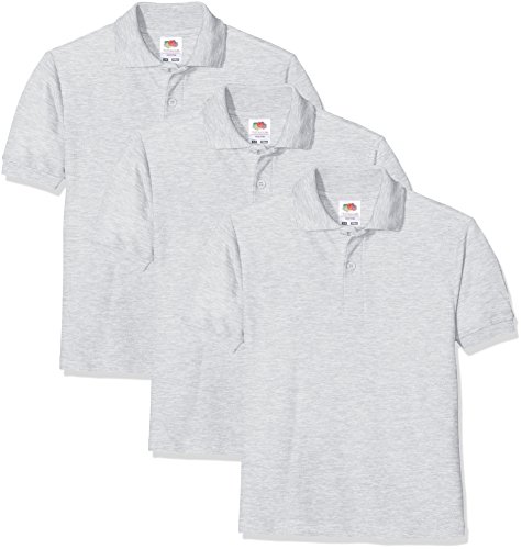 Fruit of the Loom Unisex-Kinder Short Sleeve Poloshirt, Grau (Heather Grey 94), 14-15 Jahre (3er Pack) von Fruit of the Loom