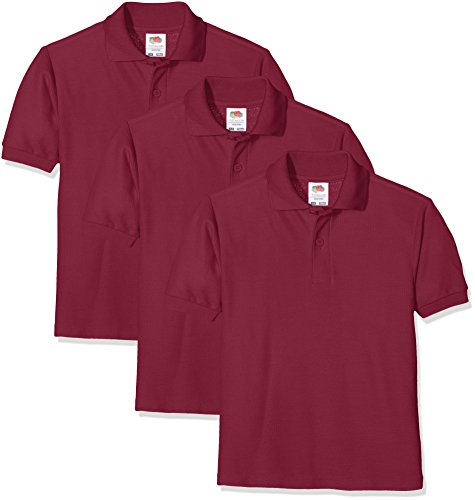 Fruit of the Loom Unisex-Kinder Short Sleeve Poloshirt, Rot (Burgundy 41), 12-13 Jahre (3er Pack) von Fruit of the Loom