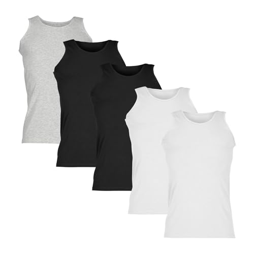 Fruit of the Loom Valueweight Athletic Vest Unterhemd 5er-Pack Herren, 2X Weiß +2X Schwarz +1x Grau, L von Fruit of the Loom