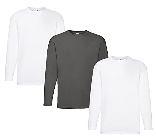 Fruit of the Loom Valueweight Langarm-T-Shirt für Herren, 2 x Weiß, 1 x Graphit, 1 x Notizblock, XL Fruit of the Loom Valueweight Langarm-T-Shirt für Herren, 2 x Weiß, 1 x Graphit, 1 x Notizblock, XL von Fruit of the Loom