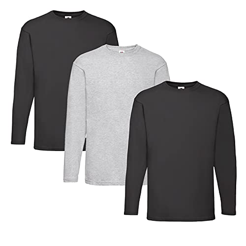 Fruit of the Loom Valueweight Langarm-T-Shirt für Herren, 2 x schwarz + 1 x grau + 1 x Hlkauf Notizblock, M Fruit of the Loom Valueweight Langarm-T-Shirt für Herren, 2 x schwarz + 1 x grau + 1 x Hlkauf Notizblock, M von Fruit of the Loom