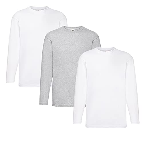 Fruit of the Loom Valueweight Langarm-T-Shirt für Herren, 2 weiße + 1 graue + 1 Hlkauf Notizblock, M Fruit of the Loom Valueweight Langarm-T-Shirt für Herren, 2 weiße + 1 graue + 1 Hlkauf Notizblock, M von Fruit of the Loom