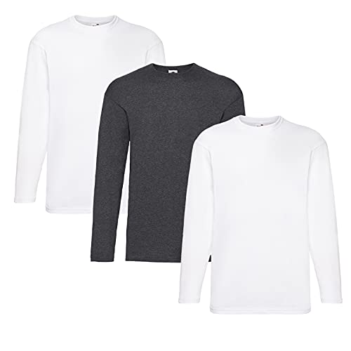 Fruit of the Loom Valueweight Langarm-T-Shirt für Herren, 2 weiße + 1 dunkle Heidekraut + 1 Hlkauf Notizblock, XL von Fruit of the Loom