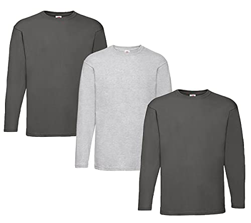 Fruit of the Loom Valueweight Langarm-T-Shirt für Herren, 2 Graphit + 1 Grau + 1 Hlkauf Notizblock, XXL von Fruit of the Loom