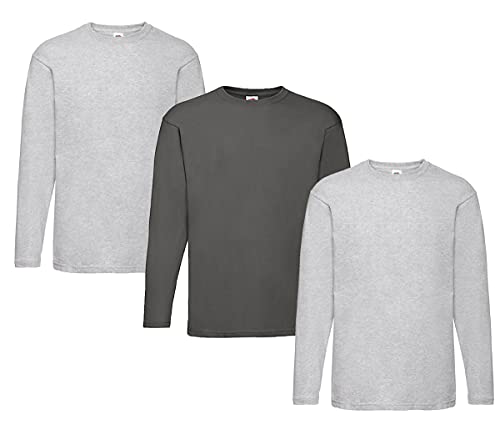 Fruit of the Loom Valueweight Langarm-T-Shirt für Herren, 2 x Grau + 1 x Graphit + 1 x Notizblock, XXL von Fruit of the Loom