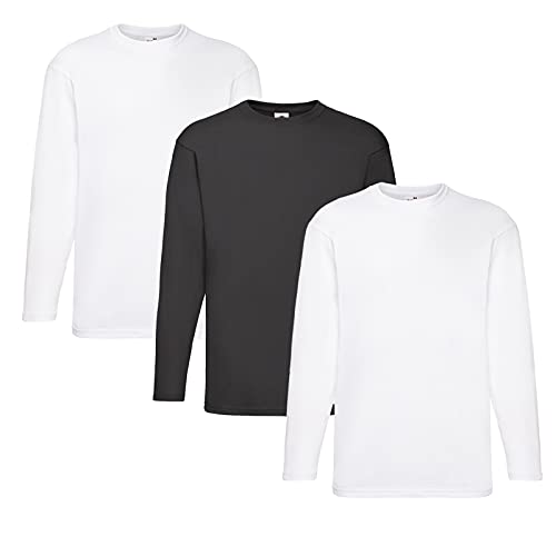 Fruit of the Loom Valueweight Langarm-T-Shirt für Herren, 2 x weiß, 1 x schwarz, 1 x Notizblock, XXL Fruit of the Loom Valueweight Langarm-T-Shirt für Herren, 2 x weiß, 1 x schwarz, 1 x Notizblock, XXL von Fruit of the Loom