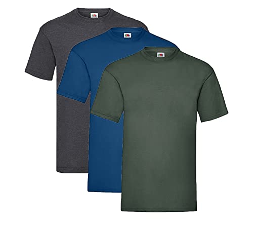 Fruit of the Loom Valueweight T-Shirt Diverse Farbsets S M L XL XXL 3XL 4XL 5XL (3XL, 1x Dark Heather + 1x Navy + 1x Flaschengrün + 1HL Kauf Notizblock) von Fruit of the Loom