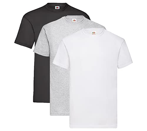 Fruit of the Loom Valueweight T-Shirt Diverse Farbsets S M L XL XXL 3XL 4XL 5XL (5XL, 1x Schwarz + 1x Grau + 1x Weiss + 1HL Kauf Notizblock) von Fruit of the Loom