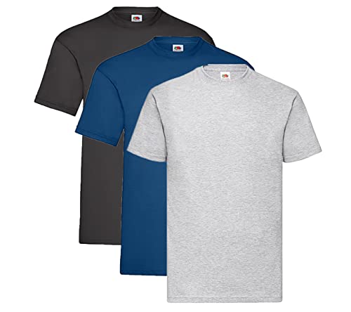 Fruit of the Loom Valueweight T-Shirt Diverse Farbsets S M L XL XXL 3XL 4XL 5XL (L, 1x Schwarz + 1x Grau + 1x Navy + 1HL Kauf Notizblock) von Fruit of the Loom