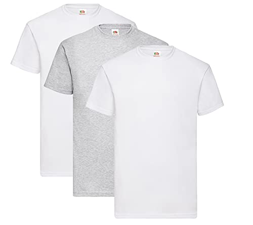 Fruit of the Loom Valueweight T-Shirt Diverse Farbsets S M L XL XXL 3XL 4XL 5XL (L, 2X Weiss + 1x Grau + 1HL Kauf Notizblock) von Fruit of the Loom