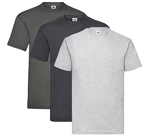 Fruit of the Loom Valueweight T-Shirt Diverse Farbsets S M L XL XXL 3XL 4XL 5XL (M, 1x Graphit + 1x Dark Heather + 1x Grau + 1HL Kauf Notizblock) von Fruit of the Loom