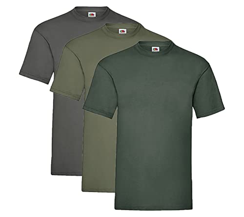 Fruit of the Loom Valueweight T-Shirt Diverse Farbsets S M L XL XXL 3XL 4XL 5XL (XL, 1x Graphit + 1x Oliv + 1x Flaschengrün + 1HL Kauf Notizblock) von Fruit of the Loom