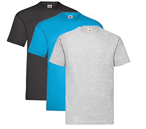 Fruit of the Loom Valueweight T-Shirt Diverse Farbsets S M L XL XXL 3XL 4XL 5XL (XXL, 1x Schwarz + 1x Azur + 1x Grau + 1HL Kauf Notizblock) von Fruit of the Loom