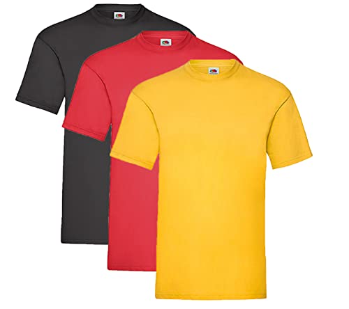 Fruit of the Loom Valueweight T-Shirt Diverse Farbsets S M L XL XXL 3XL 4XL 5XL (XXL, 1x Schwarz + 1x Rot + 1x Gelb + 1HL Kauf Notizblock) von Fruit of the Loom
