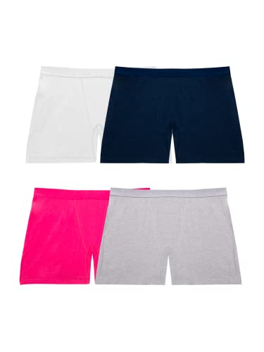 Fruit of the Loom Damen 360 Unterwäsche, Hochleistungs-Stretch für mühelosen Komfort, erhältlich in Übergröße Retroshorts, Boxershorts aus Baumwollmischgewebe, 4er-Pack, Marineblau/Rosa/Grau/Weiß, 9 von Fruit of the Loom