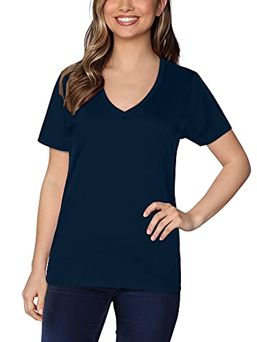 Fruit of the Loom Women’s Crafted Comfort™ Pima Cotton Short Sleeve T-Shirts, V-Neck - Navy, X-Large von Fruit of the Loom