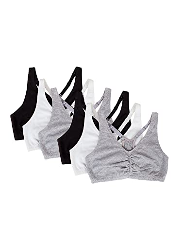 Fruit of the Loom Women's Shirred Front Sports Bra, Heather Grey/White/Black Hue, 42 (Pack of 6) von Fruit of the Loom