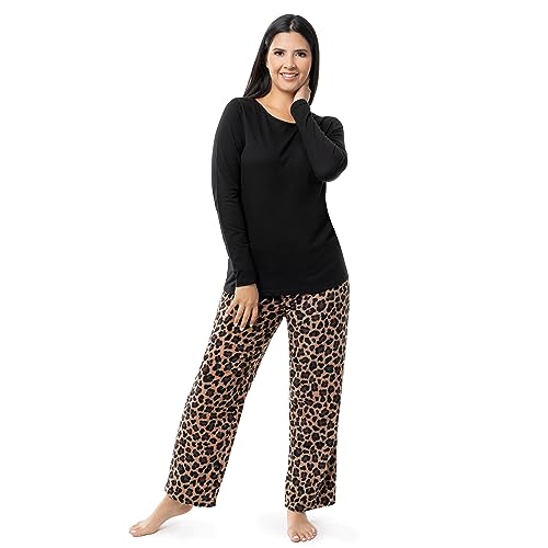 Fruit of the Loom Women's Sueded Jersey Crew Top and Fleece Pant Sleep Set, Black/Cheetah, X-Large von Fruit of the Loom