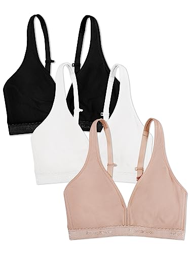 Fruit of the Loom Women's Wirefree Cotton Bralette, Black Hue/White/Sand von Fruit of the Loom