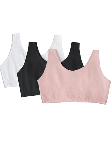 Fruit of the Loom Damen Cotton Tank Bra for Women-Ultimate Comfort & Breathable Fit Sport-BH, Undurchsichtige, Blushing Rose/Black Hue/White, 95 (3er Pack) von Fruit of the Loom