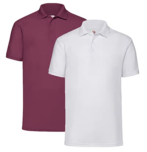 Fruit of the Loom kurzärmliges Polo-Shirt für Herren M L XL XXL 3XL 4XL 5XL auch Farbsets, 1x Burgund + 1x Weiss + 1HL Kauf Notizblock, XL von Fruit of the Loom